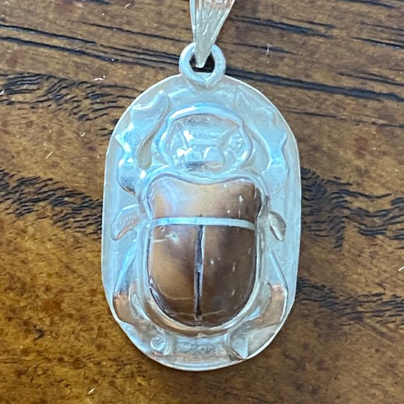 Sliver Scarab Amulet with Symbols from Ancient Egypt - Picture 3 of 11